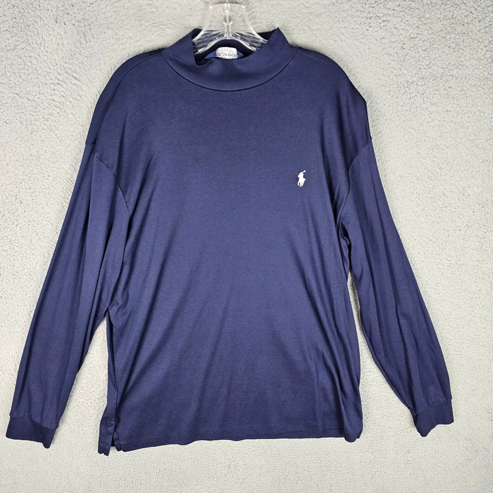 Polo Golf Ralph Lauren Shirt Mens L Navy Pima Cotton Mock Neck Long Sleeve Logo